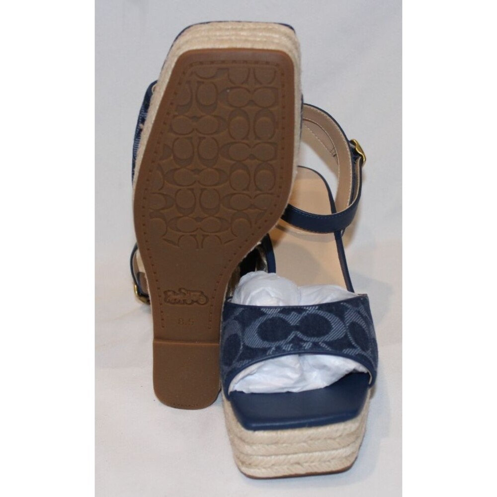 COACH WOMEN'S SIGNATURE C ESPADRILLE WEDGE SANDALS DEEP‎ BLUE SZ 8.5 NIB - Picture 6 of 8